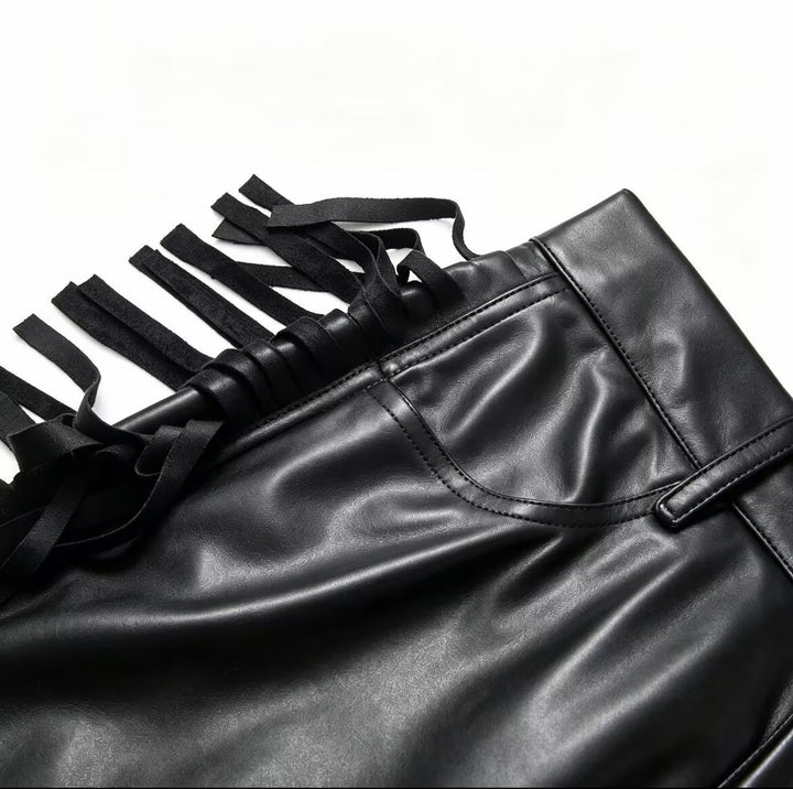Damen Weite Kunstleder-Culotte mit seitlichen Fransen Echo Archiv