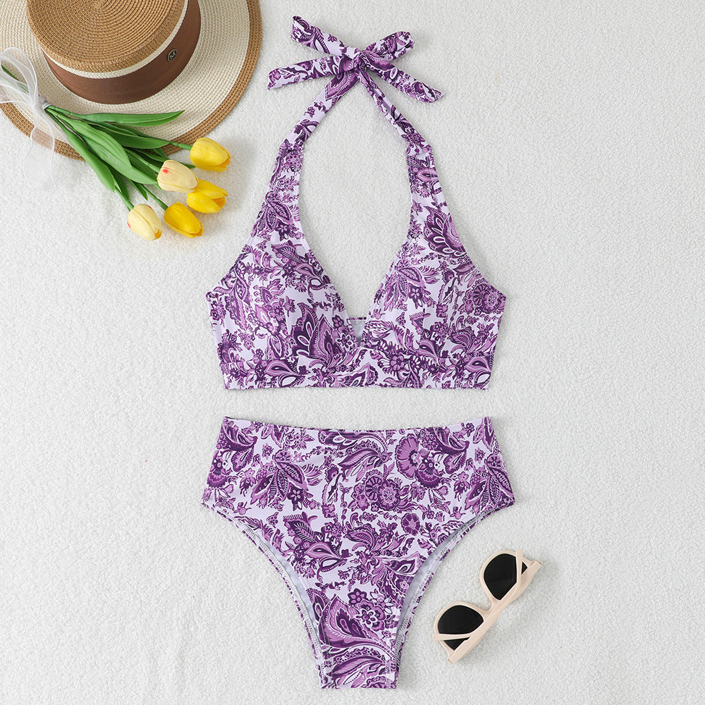 Damen Hochtailliertes Bikini-Set mit floralem Design und verspieltem Halteroberteil Echo Archiv