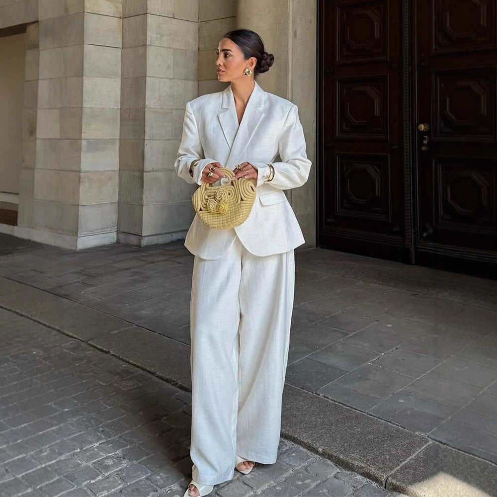 Damen Oversize-Leinenblazer mit strukturierter Schulter und tailliertem Saum Echoarchiv