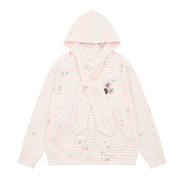 Damen Kuscheliger Kapuzen‑Oversizepullover mit integriertem Schleifen‑Schal und Aufgesetzten Taschen Echoarchiv