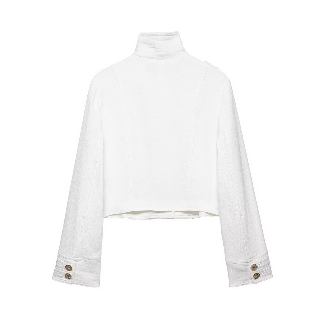 Damen Kurzjacke im Military‑Stil aus Bouclé mit Stehkragen und Zierknopfleiste Echo Archiv