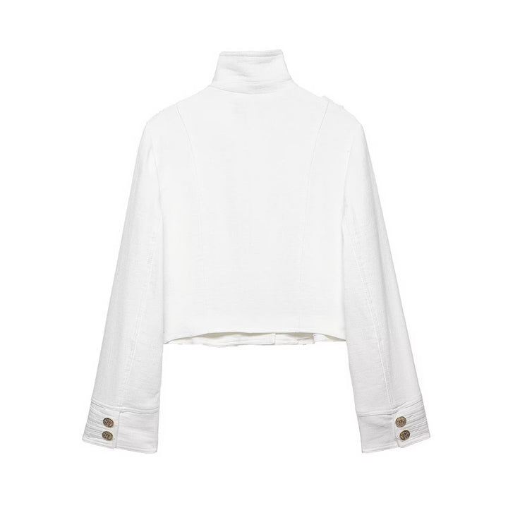 Damen Kurzjacke im Military‑Stil aus Bouclé mit Stehkragen und Zierknopfleiste Echo Archiv