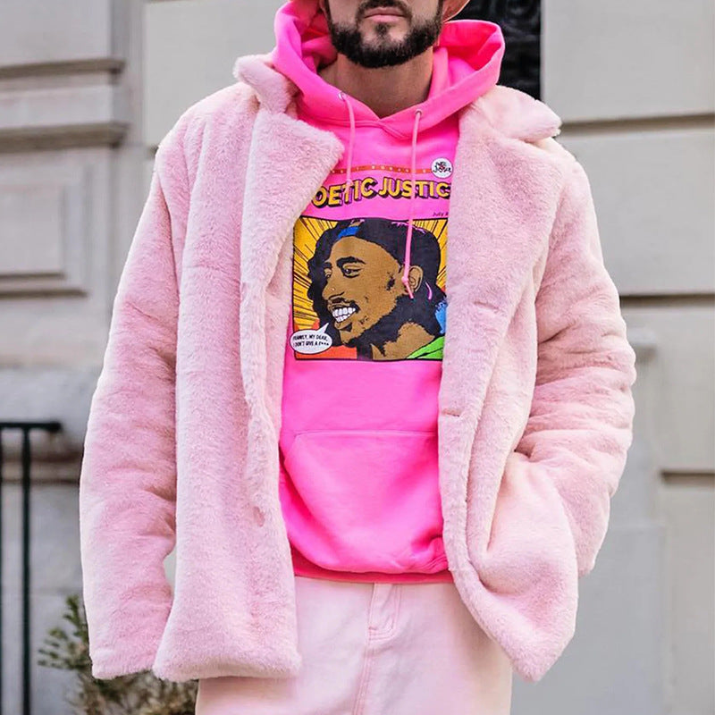 Herren kuschelige Teddy-Fleecejacke mit Hohem Kragen und Praktischen Taschen Echoarchiv