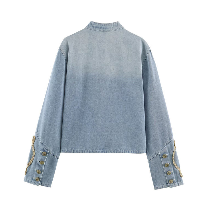 Damen Kurz geschnittene Jeansjacke im Military‑Stil mit dekorativen Kordelapplikationen Echo Archiv