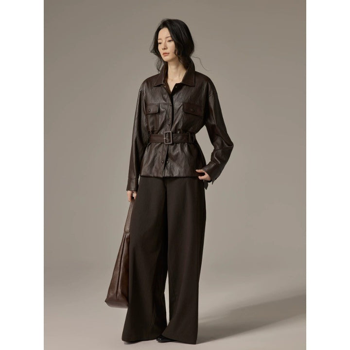 Damen Hemdjacke aus Lederoptik mit tailliertem Gürtel Echoarchiv