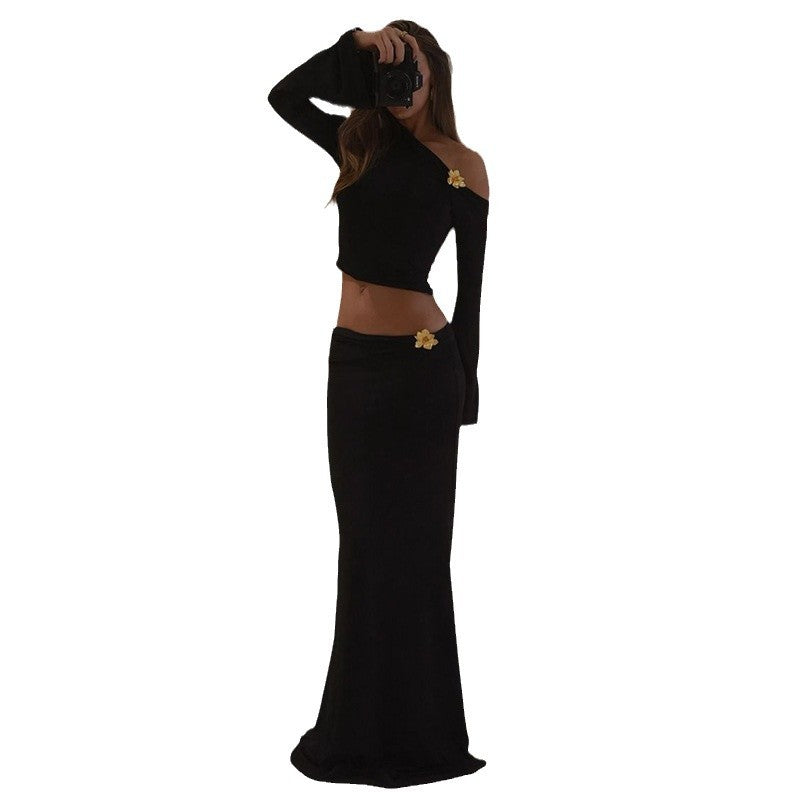 Damen Maxi-Rock mit asymmetrischem Oberteil und eleganten Trompetenärmeln Echo Archiv
