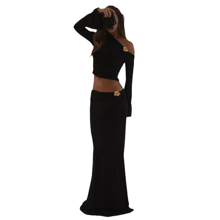 Damen Maxi-Rock mit asymmetrischem Oberteil und eleganten Trompetenärmeln Echo Archiv