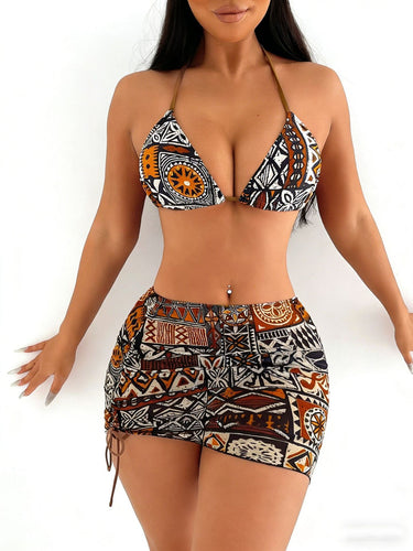 Damen Triangel-Bikini mit kontrastierenden Mustern Echo Archiv