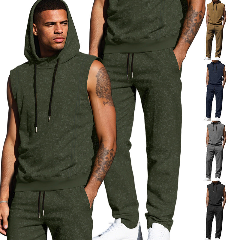 Herren sportliches Hoodie-Set mit ärmellosem Oberteil und bequemer Jogginghose Echoarchiv