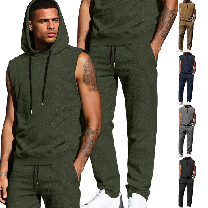Herren sportliches Hoodie-Set mit ärmellosem Oberteil und bequemer Jogginghose Echoarchiv