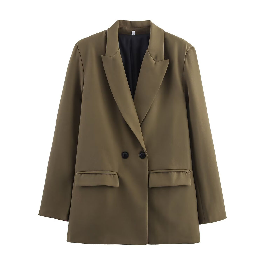Damen Doppelreiher-Blazer mit Reverskragen, längerem Oversize-Schnitt und Pattentaschen Echo Archiv
