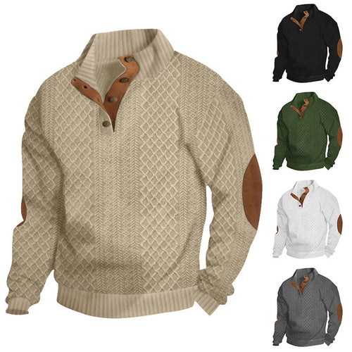 Herren nan grobstrickpullover mit Stehkragen, Knopfleiste und Ellbogenpatches Echo Archiv