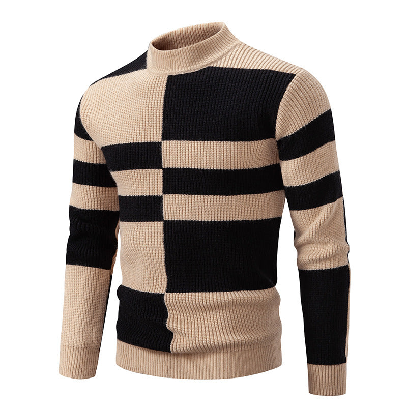 Herren Strukturierter Mockneck-Strickpullover mit asymmetrischem Blockmuster Echo Archiv