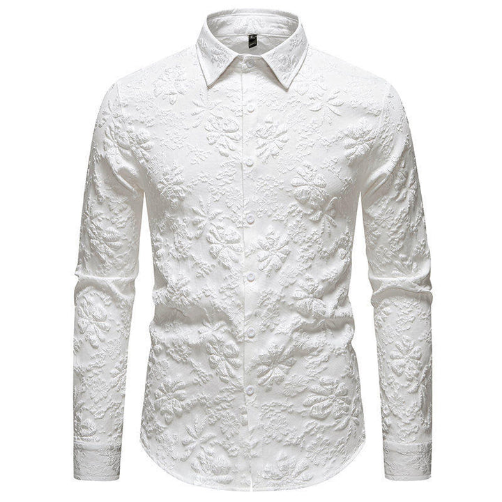 Herren Langarmhemd mit detailreicher Blumenstickerei Echoarchiv