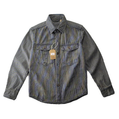 Herren Leichte gestreifte Denim-Worker-Hemdjacke mit aufgesetzten Pattentaschen Echoarchiv