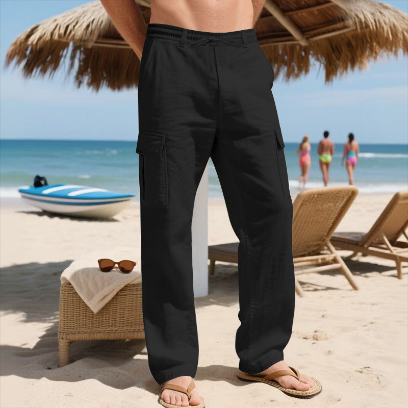 Herren Relaxed-Fit Cargo-Strandhose mit elastischem Bund und aufgesetzten Klappentaschen – Bravaro