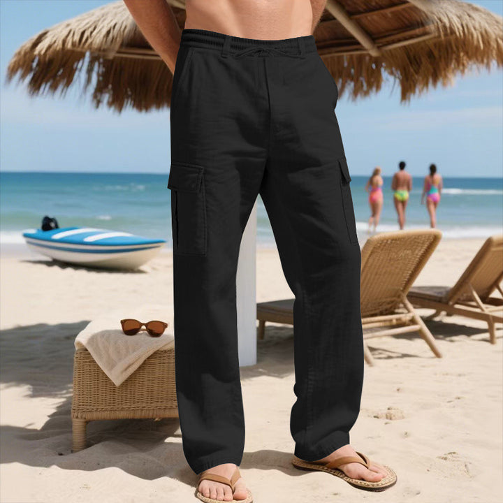 Herren Relaxed-Fit Cargo-Strandhose mit elastischem Bund und aufgesetzten Klappentaschen – Bravaro