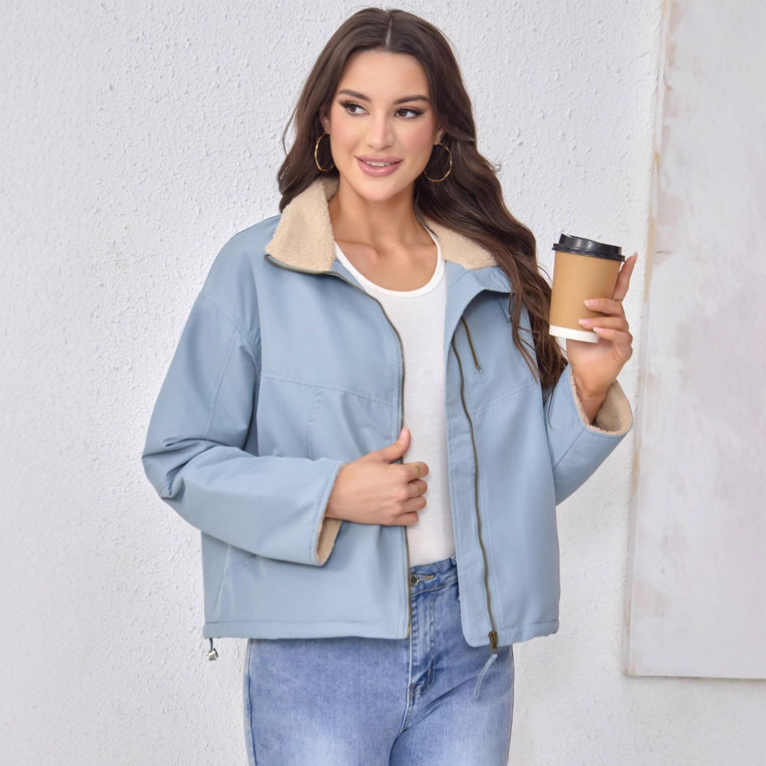 Damen Leichte gefütterte Übergangsjacke mit Stehkragen und Teddyfutter Echoarchiv