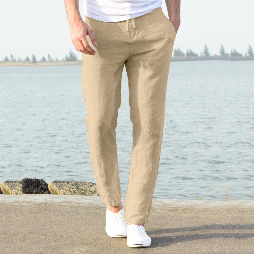 Herren lässige Leinenhose mit elastischem Bund und seitlichen Taschen Echoarchiv