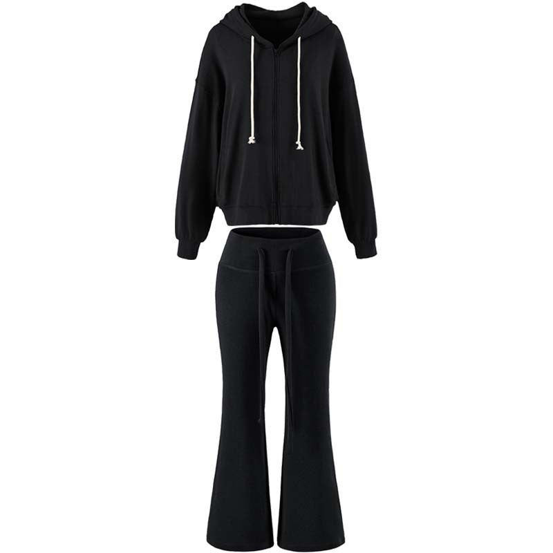 Damen Zweiteiliges Lounge-Set mit Zip-Hoodie und ausgestellten Jogginghosen Echoarchiv