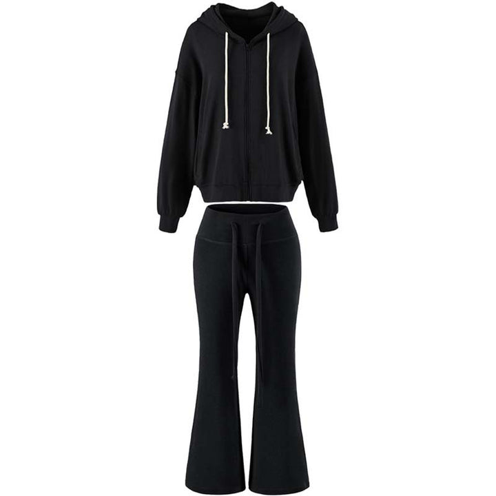 Damen Zweiteiliges Lounge-Set mit Zip-Hoodie und ausgestellten Jogginghosen Echoarchiv