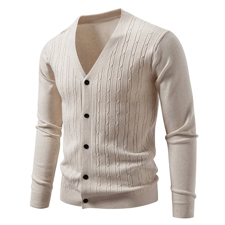 Herren nan Feinstrick-Cardigan mit tiefem V-Ausschnitt schmaler Passform und vertikalem Zopfstrick Echo Archiv