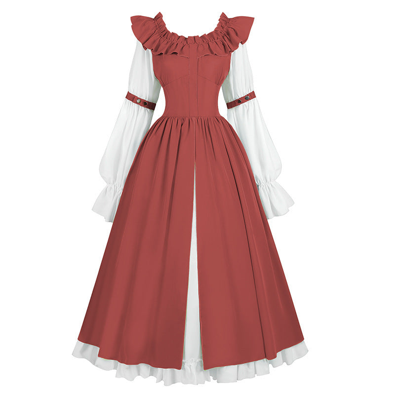 Damen nan romantisches viktorianisches Kleid mit Rüschenkragen, taillierter Korsagenoptik und ausgestelltem Tellerrock Echo Archiv