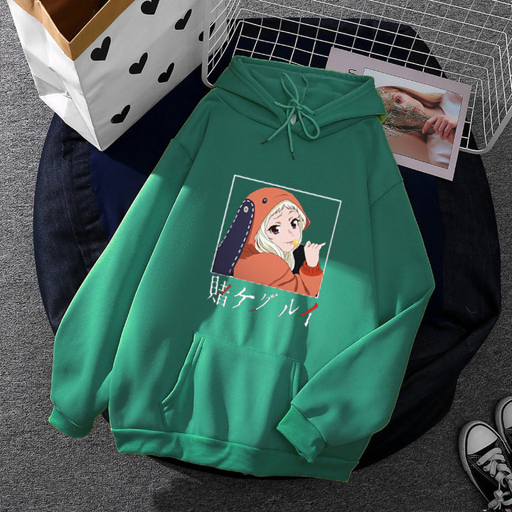 Damen Oversize Kapuzenpullover mit Manga-Frontprint und Kängurutasche – Auréline