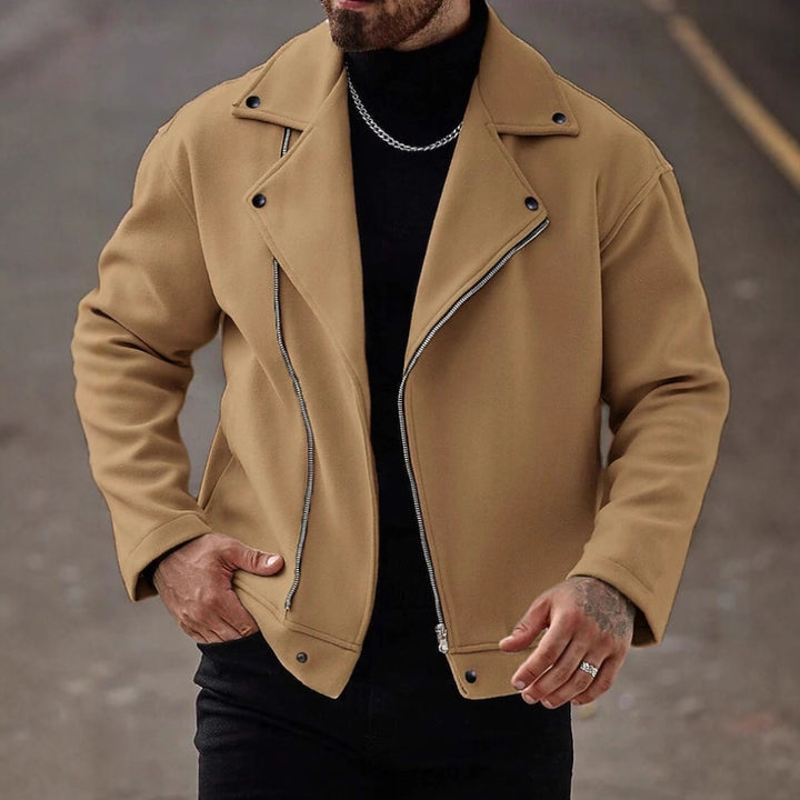 Herren Oversized Bikerjacke aus Wollmix mit asymmetrischem Reißverschluss und Druckknopf-Details – Taviero