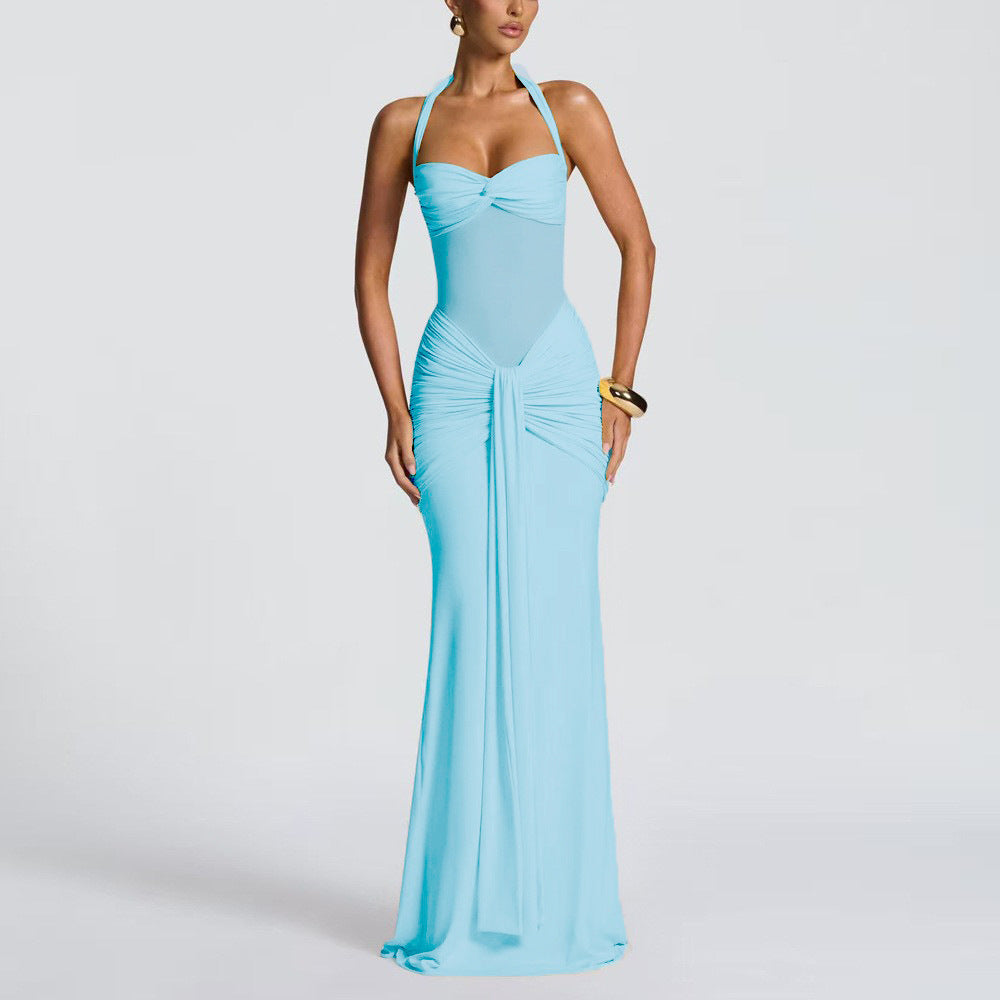 Damen elegantes Maxikleid mit schmeichelnder Raffung und Halterneck Echo Archiv