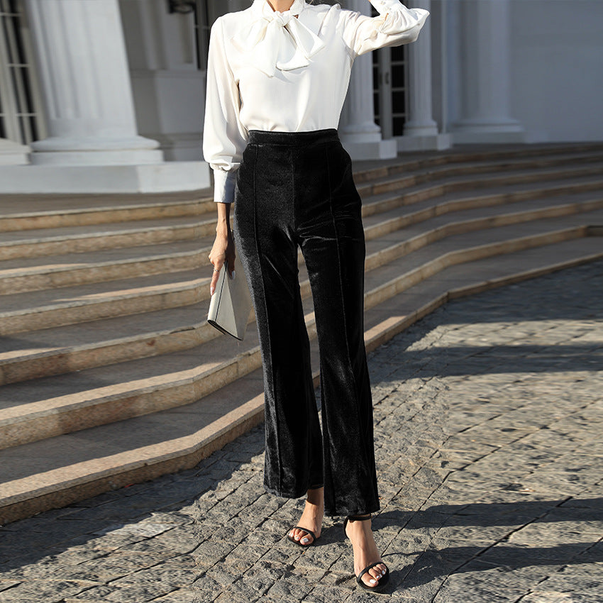 Damen Hochtaillierte Samtweite Hosen Echoarchiv