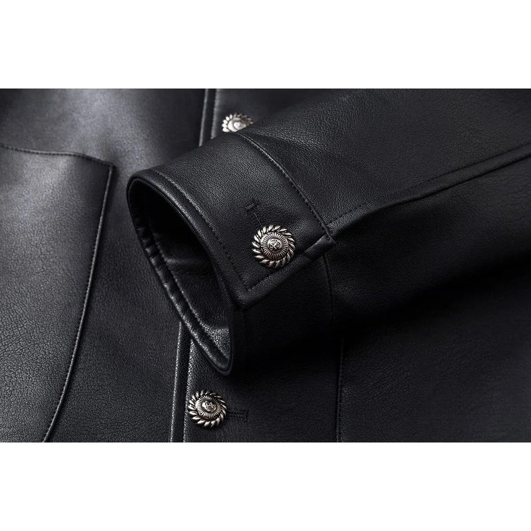Herren Minimalistische Kunstleder-Überhemdjacke mit feiner Narbung, Metallknöpfen & geradem Schnitt Echoarchiv
