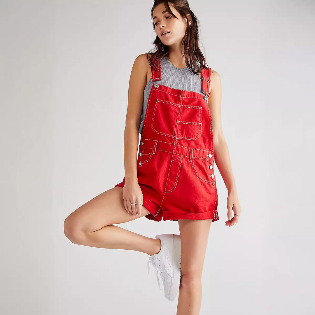Damen Denim-Latzshorts mit modernen Details und praktischen Taschen Echo Archiv