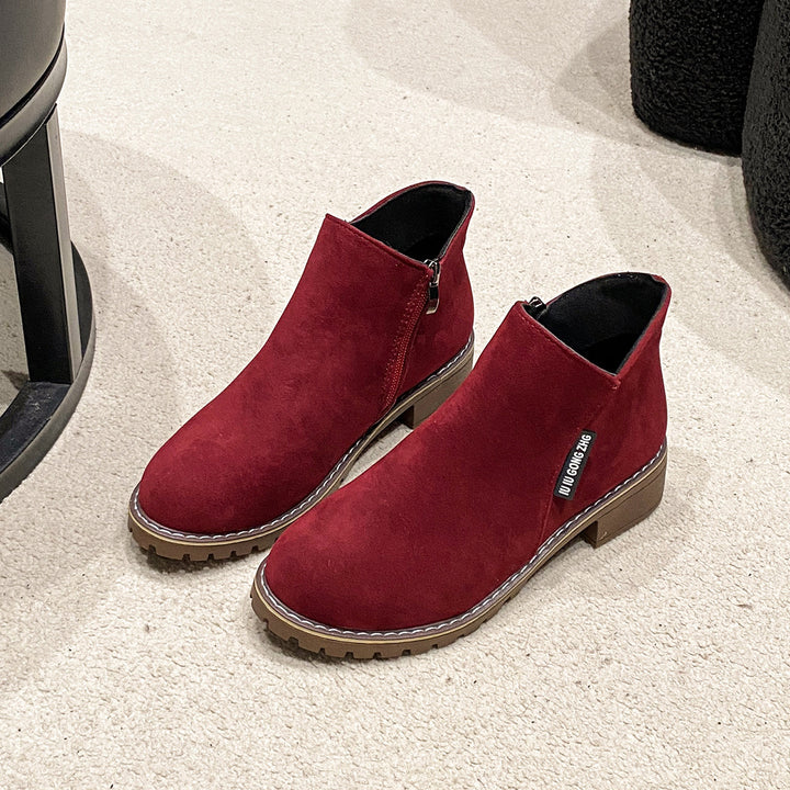 Damen nan kurze Reißverschluss-Stiefelette aus Veloursoptik mit profiliertem Traktorsohlensystem und gepolstertem Komfortfutter Echo Archiv