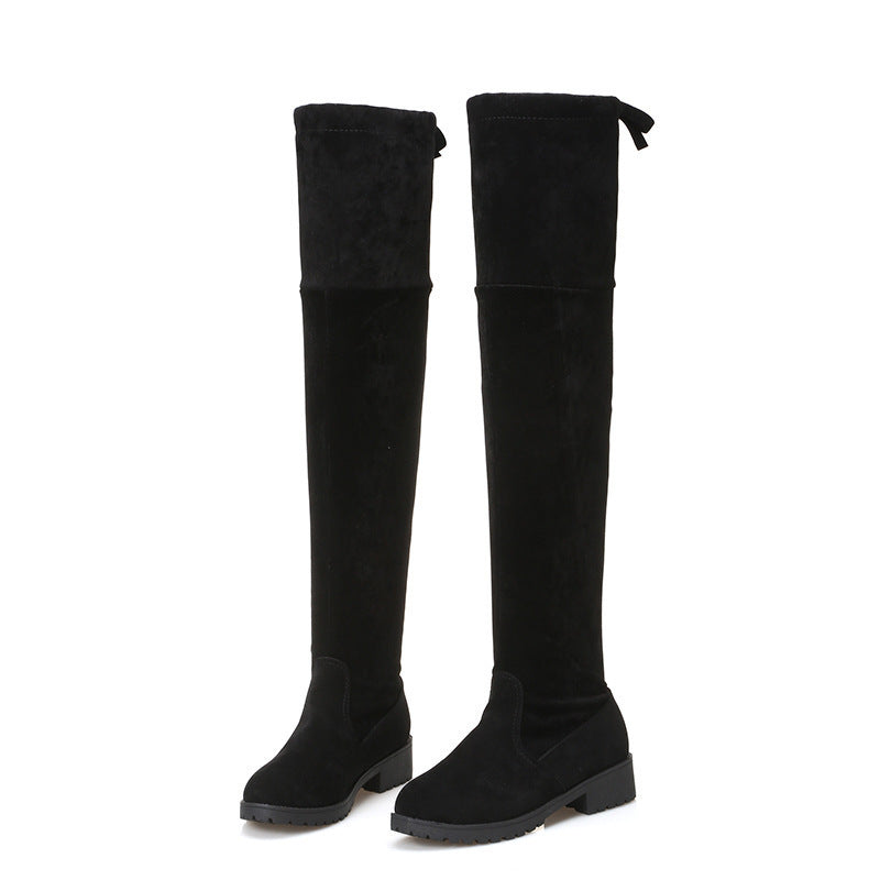 Damen Overknee-Stiefel aus Velourslederoptik mit elastischem Schaft und profilierter Gummisohle Echoarchiv