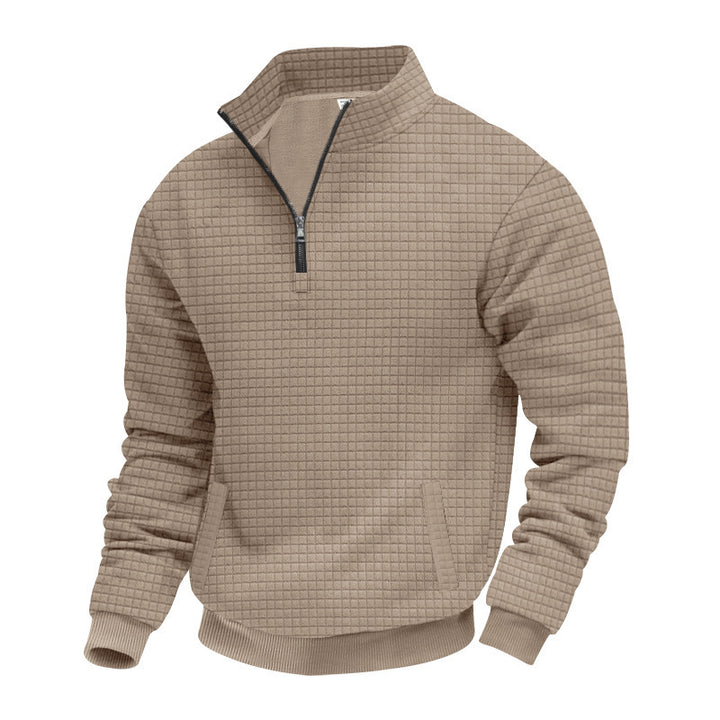 Herren nan Waffelstrick-Halbzip-Pullover mit Stehkragen und elastischem Saum Echo Archiv