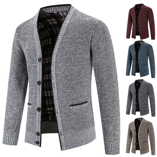Herren Strickjacke mit eleganter Karostruktur und Knopfverschluss Echoarchiv
