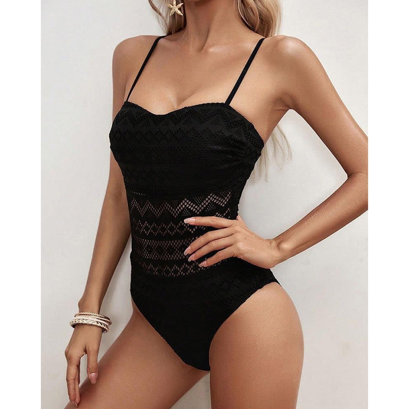 Damen Hochwertiger Einteiler Schwimmanzug mit Netzdetails Echo Archiv