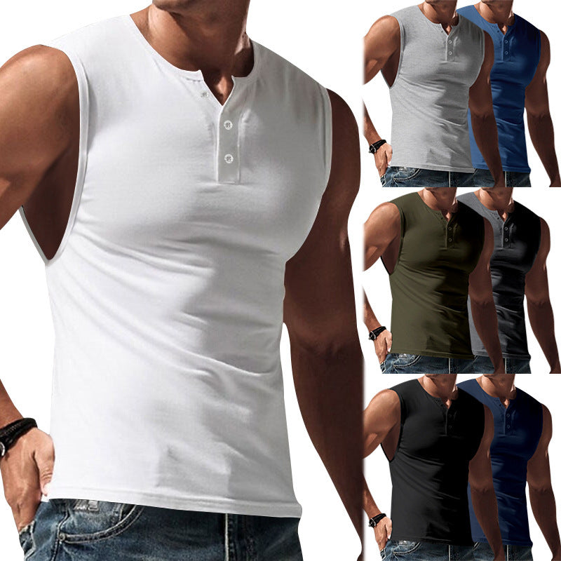 Herren nan ärmelloses Muskelshirt mit Henley-Knopfleiste, tiefem Armausschnitt und elastischem Baumwollmix Echo Archiv