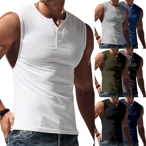 Herren nan ärmelloses Muskelshirt mit Henley-Knopfleiste, tiefem Armausschnitt und elastischem Baumwollmix Echo Archiv