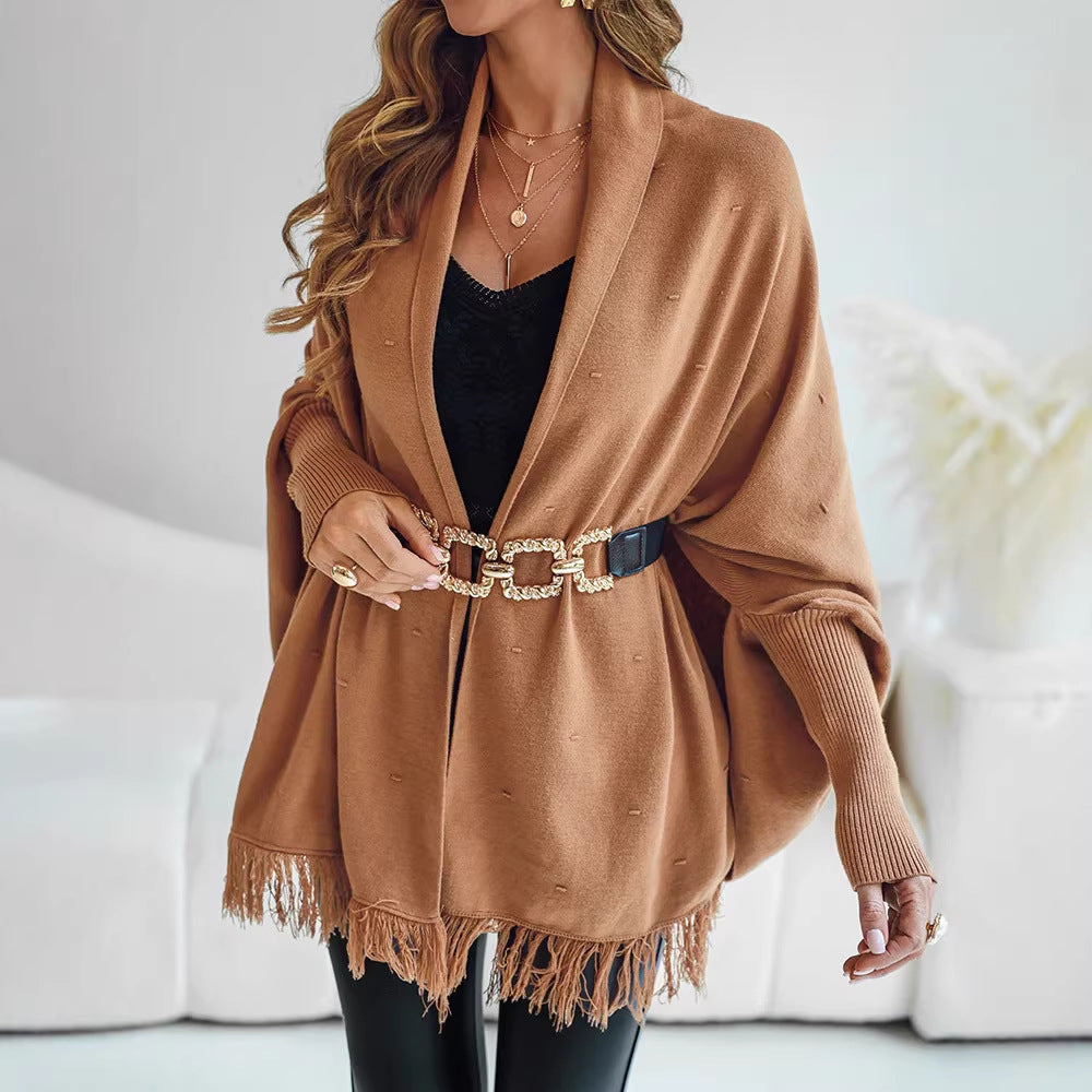 Damen Eleganter Strickponcho mit Fransen Echo Archiv