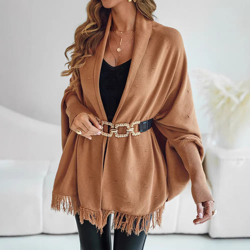 Damen Eleganter Strickponcho mit Fransen Echo Archiv