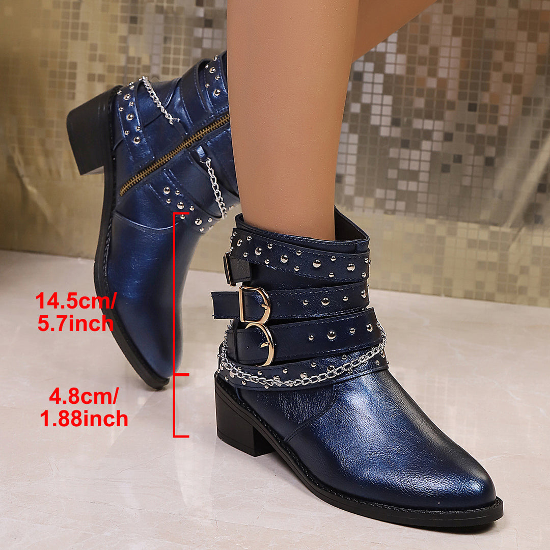 Damen Nietenbesetzte Stiefelette mit Ketten‑ und Schnallen‑Details – Varelle