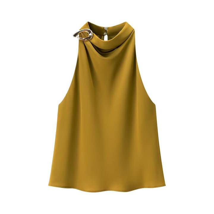 Damen Seidenbluse mit asymmetrischem Kragen und dekorativem Ring Echo Archiv