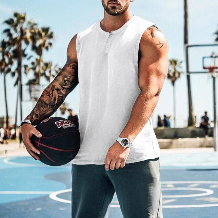 Herren ärmelloses Fitnessshirt mit Knopfleiste Echoarchiv