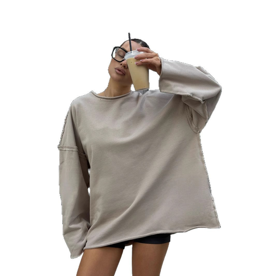 Damen ultraweites Relax-Sweatshirt mit ausgefransten Nähten und asymmetrischem Saum – Avérine