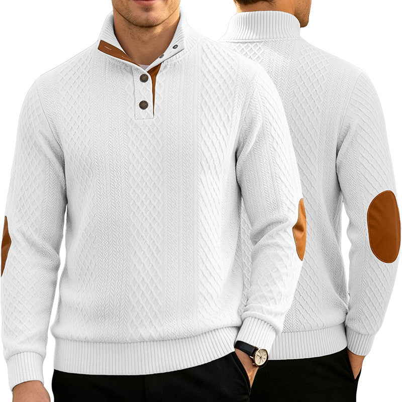 Herren Kabelstrick Troyer Pullover mit Stehkragen und Lederoptik-Ellbogen-Patches – Norvane