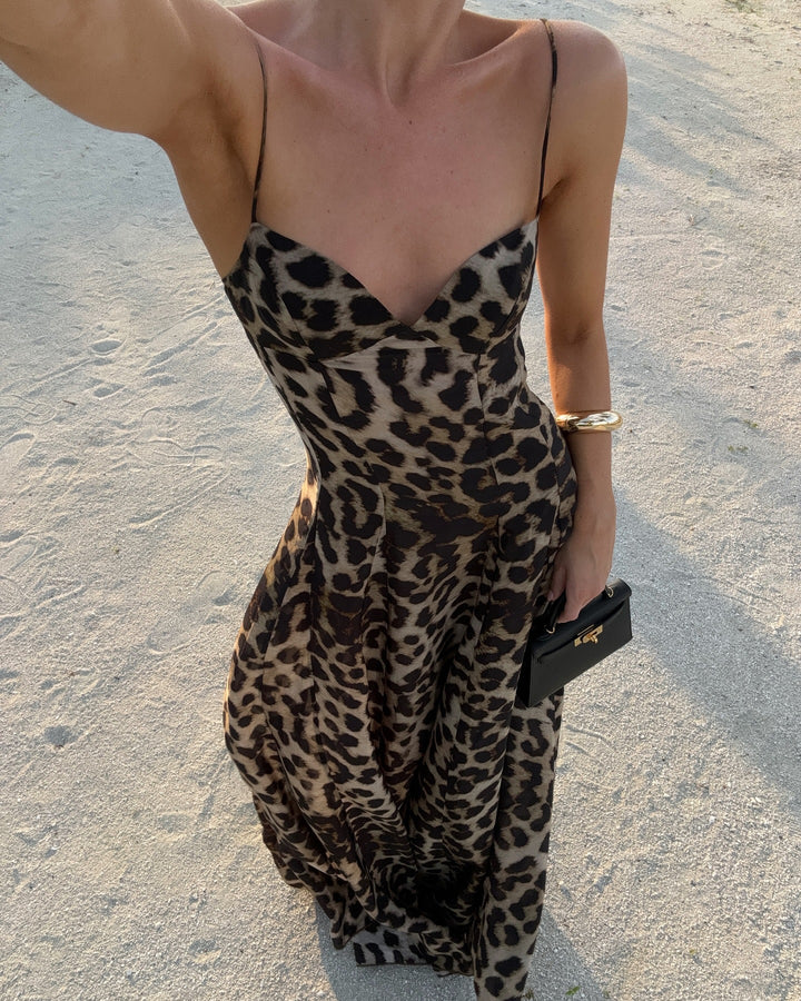 Damen Maxikleid mit V-Ausschnitt und animalischem Muster Echo Archiv
