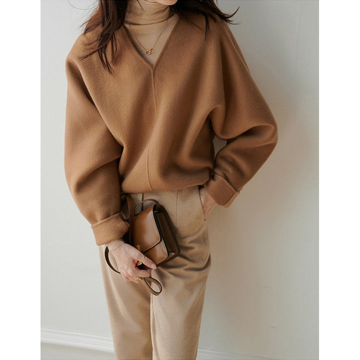 Damen Lässiger V-Ausschnitt Pullover Echoarchiv