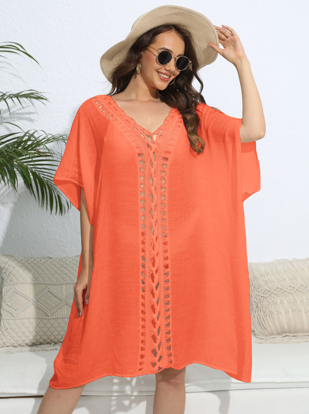 Damen luftiger Kaftan mit filigranem Häkelmuster Echo Archiv